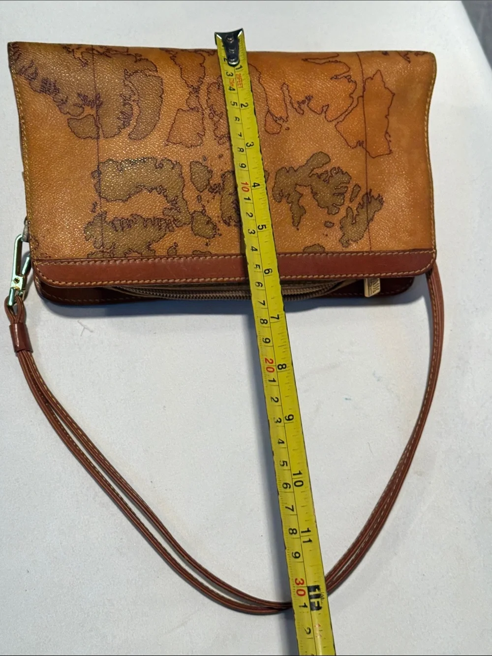 Alviero Martini Brown Map-Print Leather Messenger Bag
